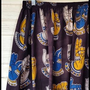 Maxi black India ethnic skirt, block print hands